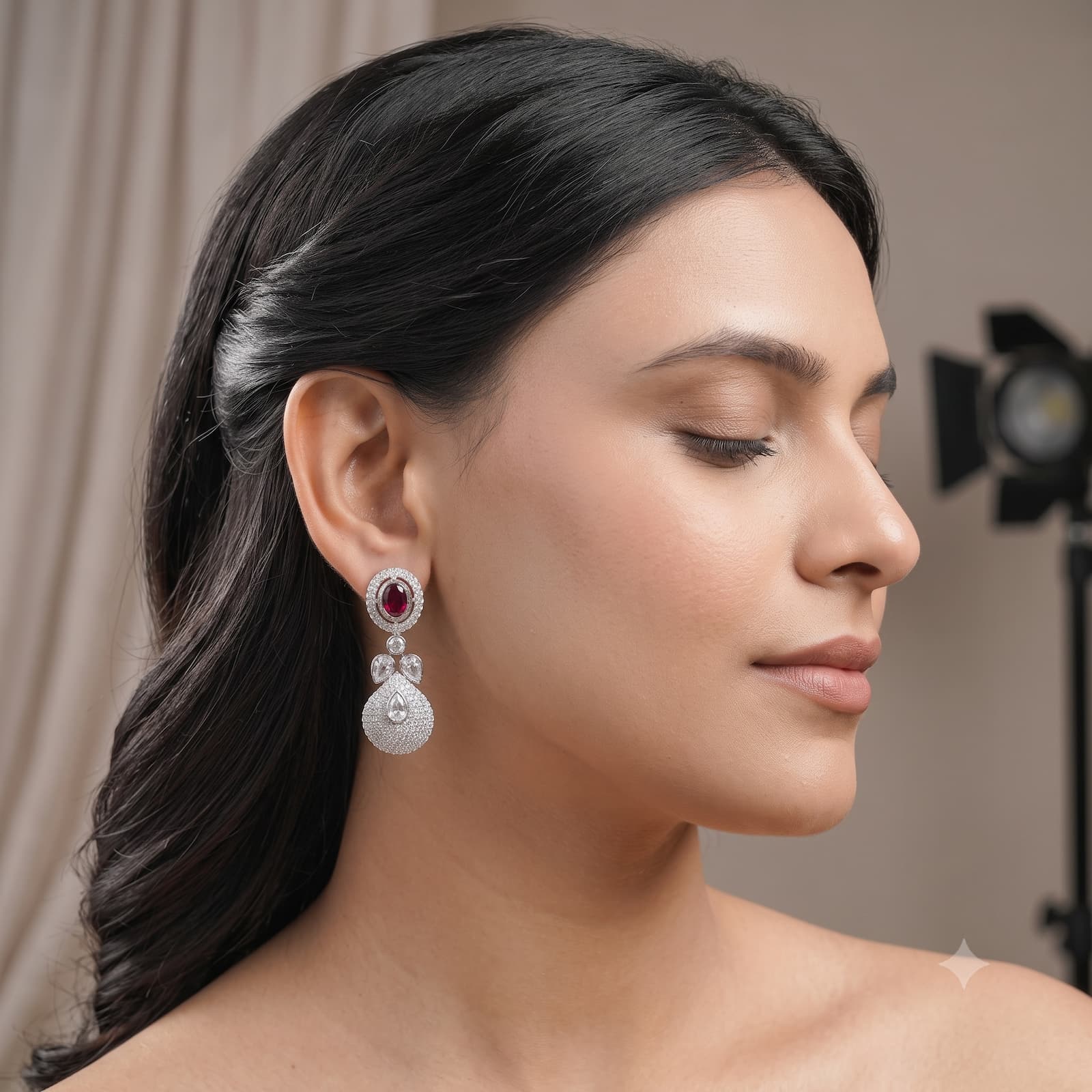 American Diamond Red & White Dangle Earrings | Festive