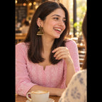 Oxidised Floral Jhumki Earrings | White Pearl Fringe