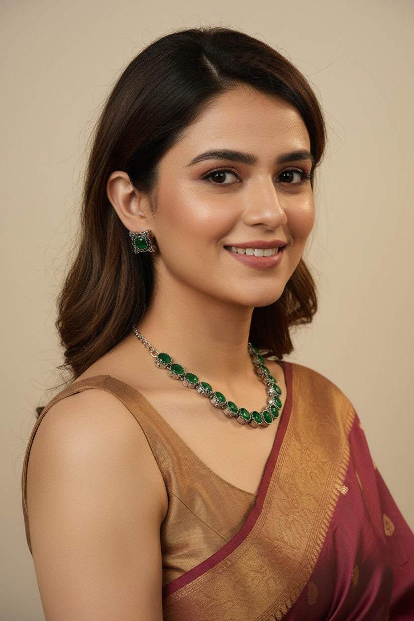 Green Beaded Necklace Set