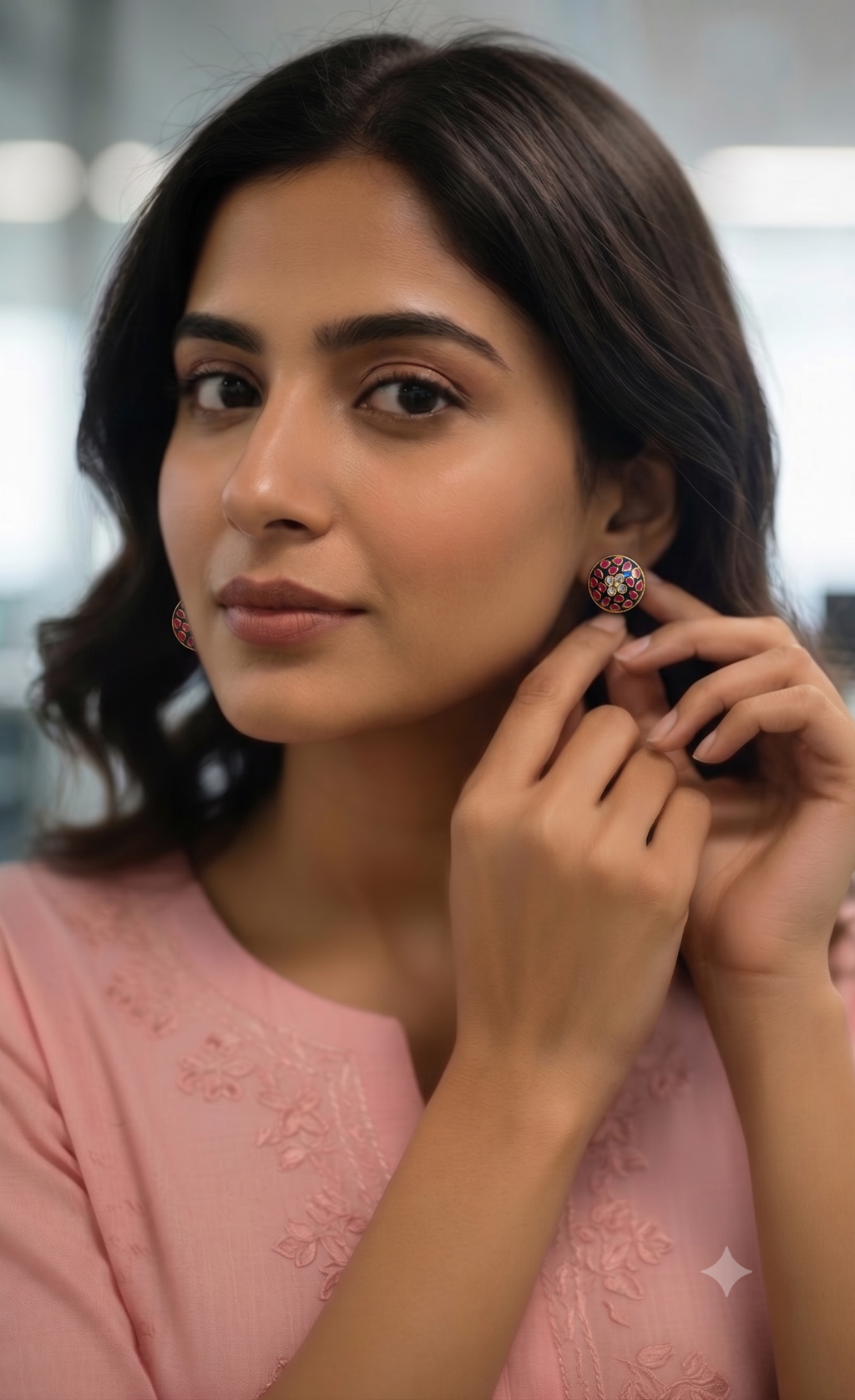 Meenakari Kundan Stud Earrings | Blue & Maroon Multicolour