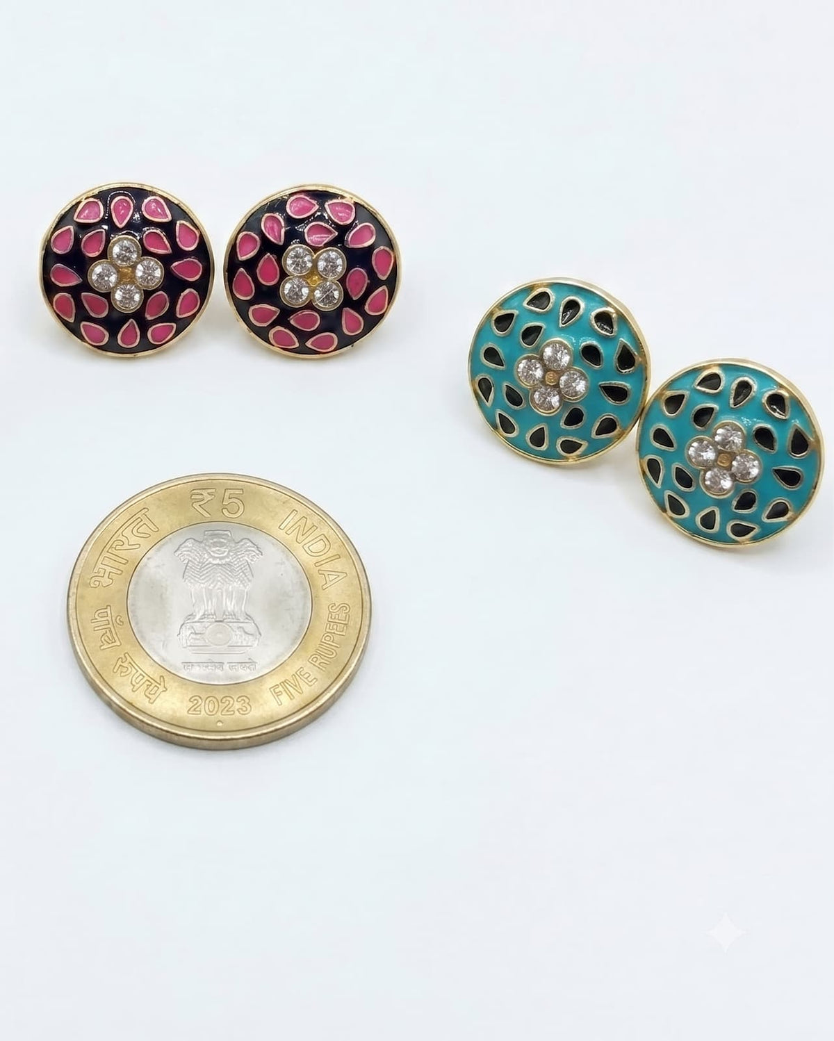 ✨ Meenakari Stud Combo ✨ | Minimal Everyday Office Wear | Set of 2- Pink & Blue