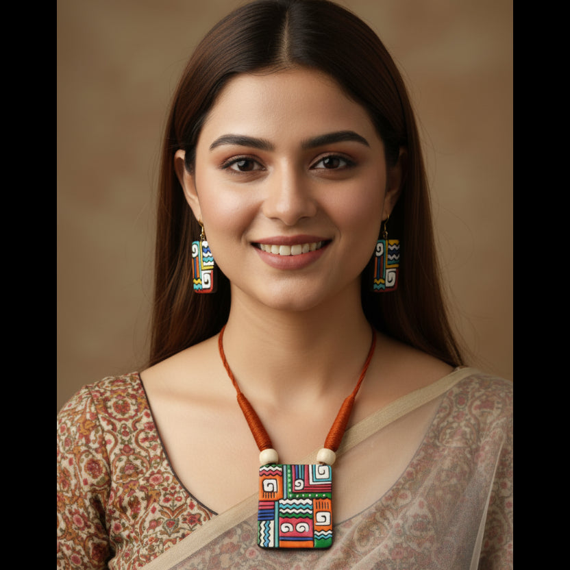 Terracotta Square Multicolour Necklace Set