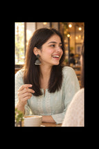 Antique Gold Fan Jhumki Earrings | White Pearl Fringe