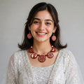 Terracotta Orange Statement Necklace Set | Handcrafted Earrings