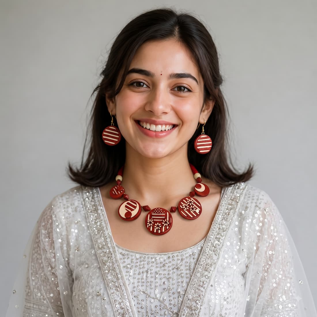 Terracotta Orange Statement Necklace Set | Handcrafted Earrings