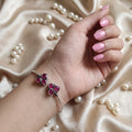 Oxidised Ruby Square Gemstone Bangle | Deep Red Cluster Bracelet