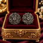 Oxidised Silver Flower Stud Earrings