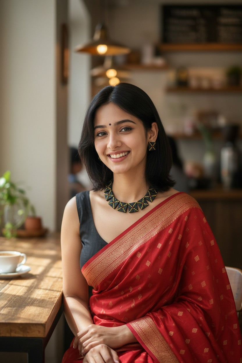 Terracotta Square Chokar Earrings | Black & Gold