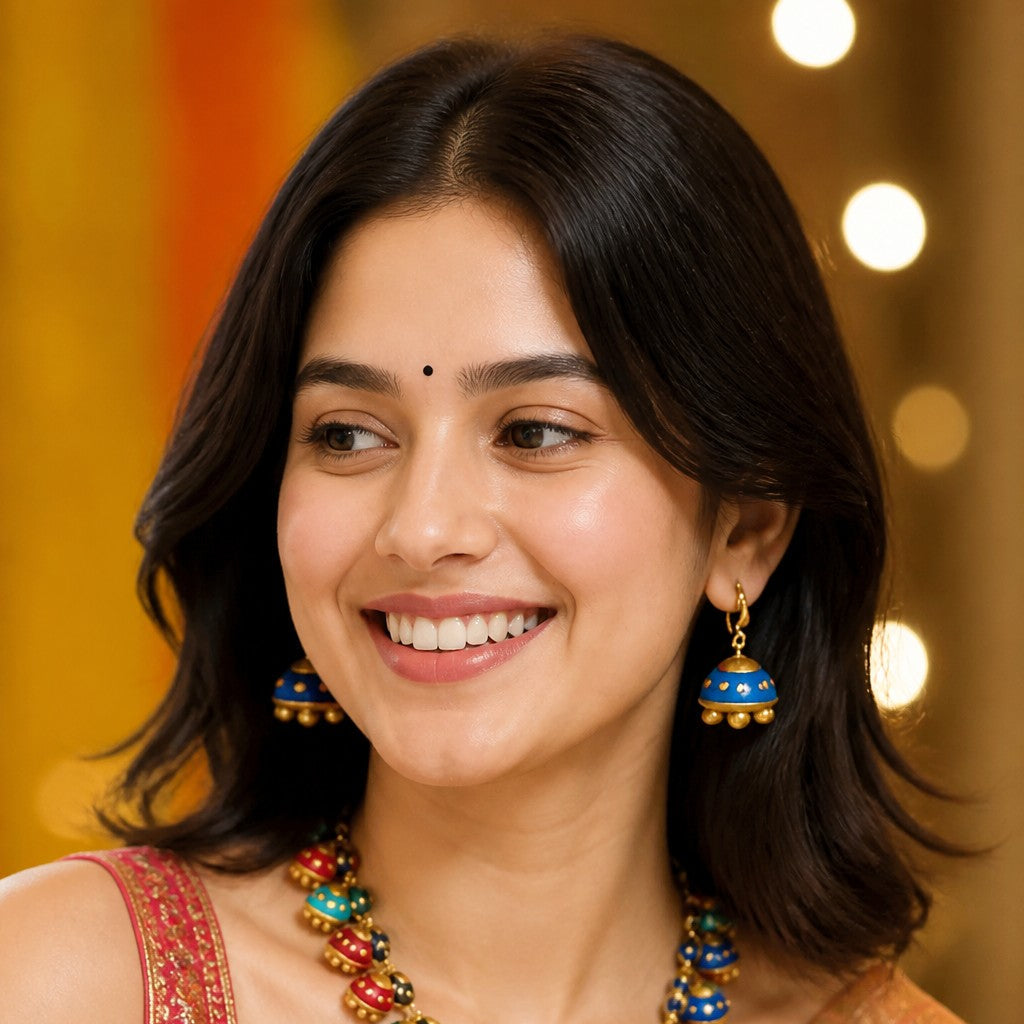 Terracotta Blue Jhumki Earrings | Handcrafted Village-Made