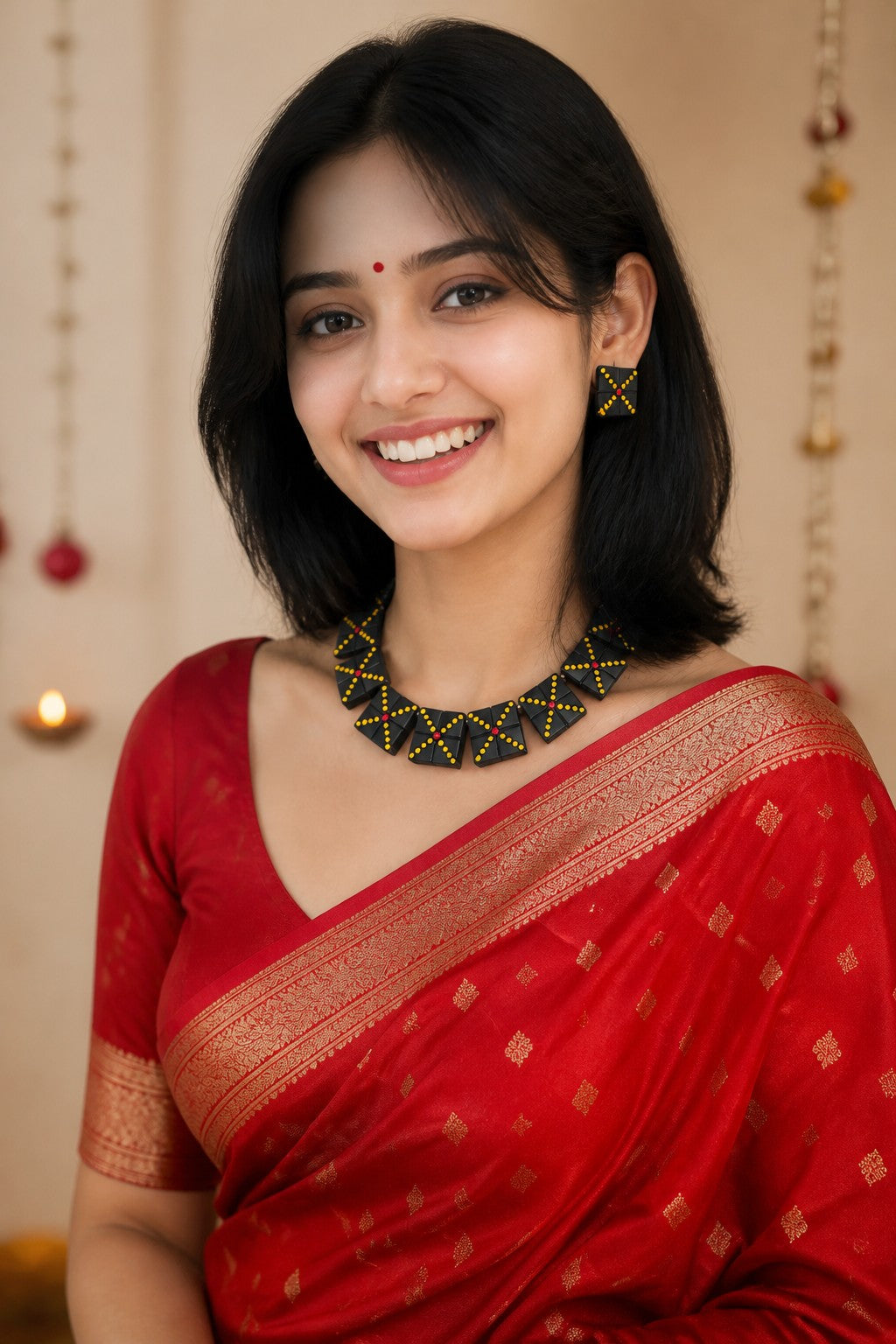 Terracotta Choker Necklace Set | Golden & Black