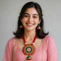 Terracotta Round Orange Green Necklace Set | Earrings Included