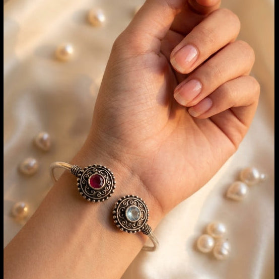 Oxidised Silver Bangle with Kundan Stone | Traditional Indian Bracelet