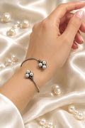 Oxidised Pearl Triple Sphere Bangle | Silver Ball Bracelet