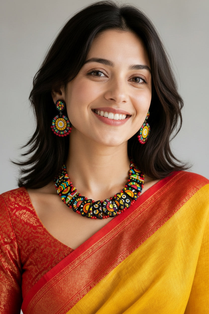 Terracotta Choker Necklace Set | Multicolour Handcrafted